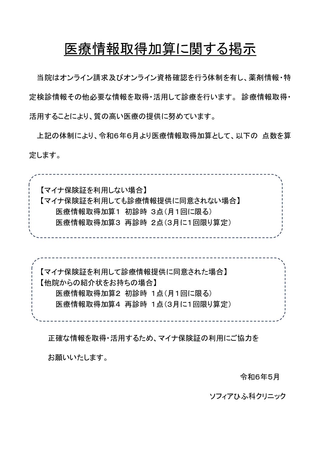 医療情報取得加算に関する掲示